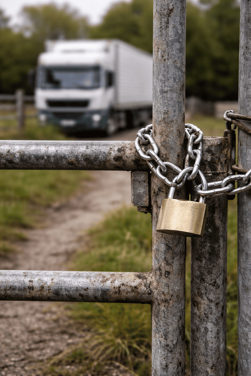 Portão de fazenda trancado com cadeado